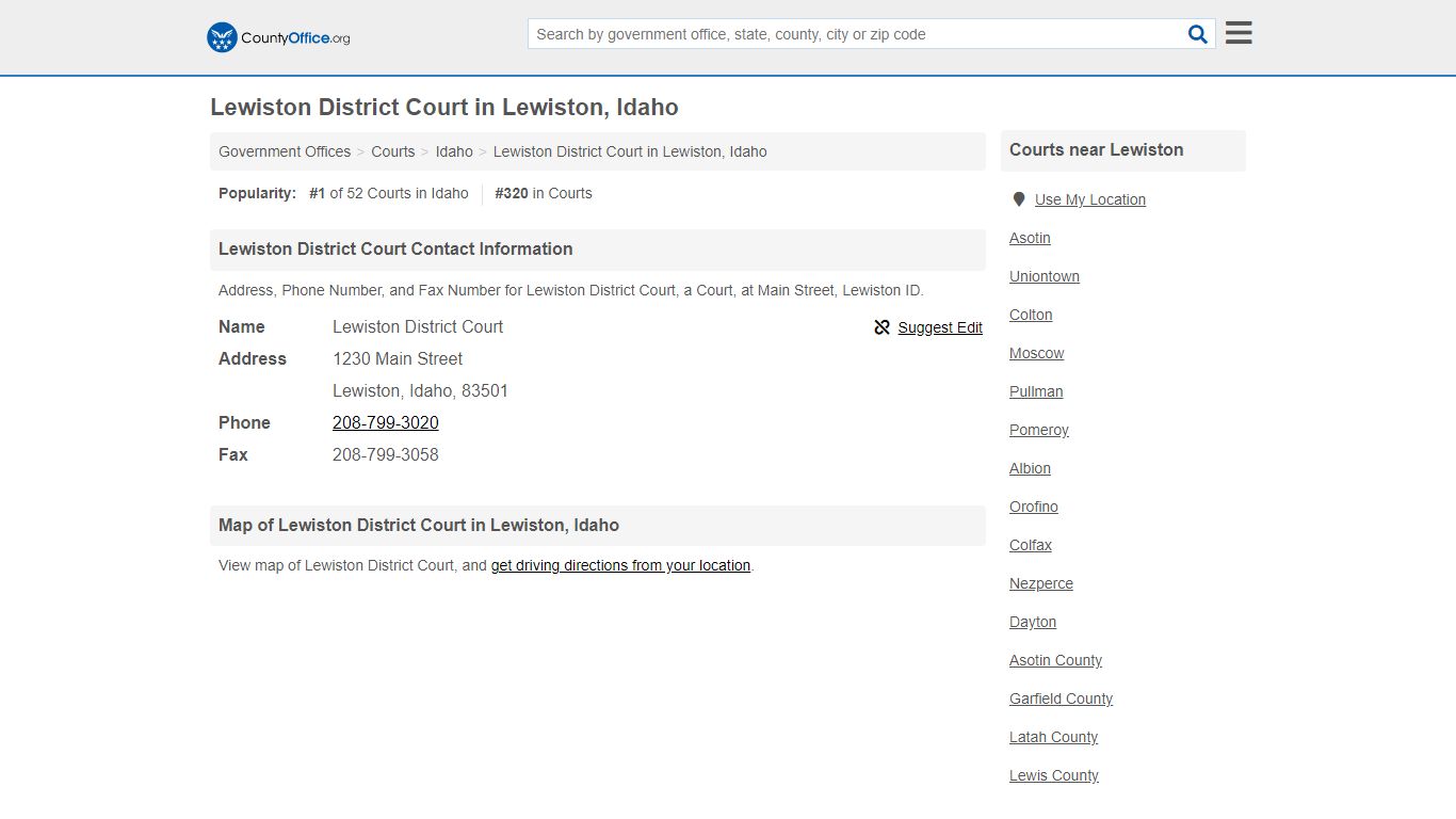 Lewiston District Court - Lewiston, ID (Address, Phone, and Fax)