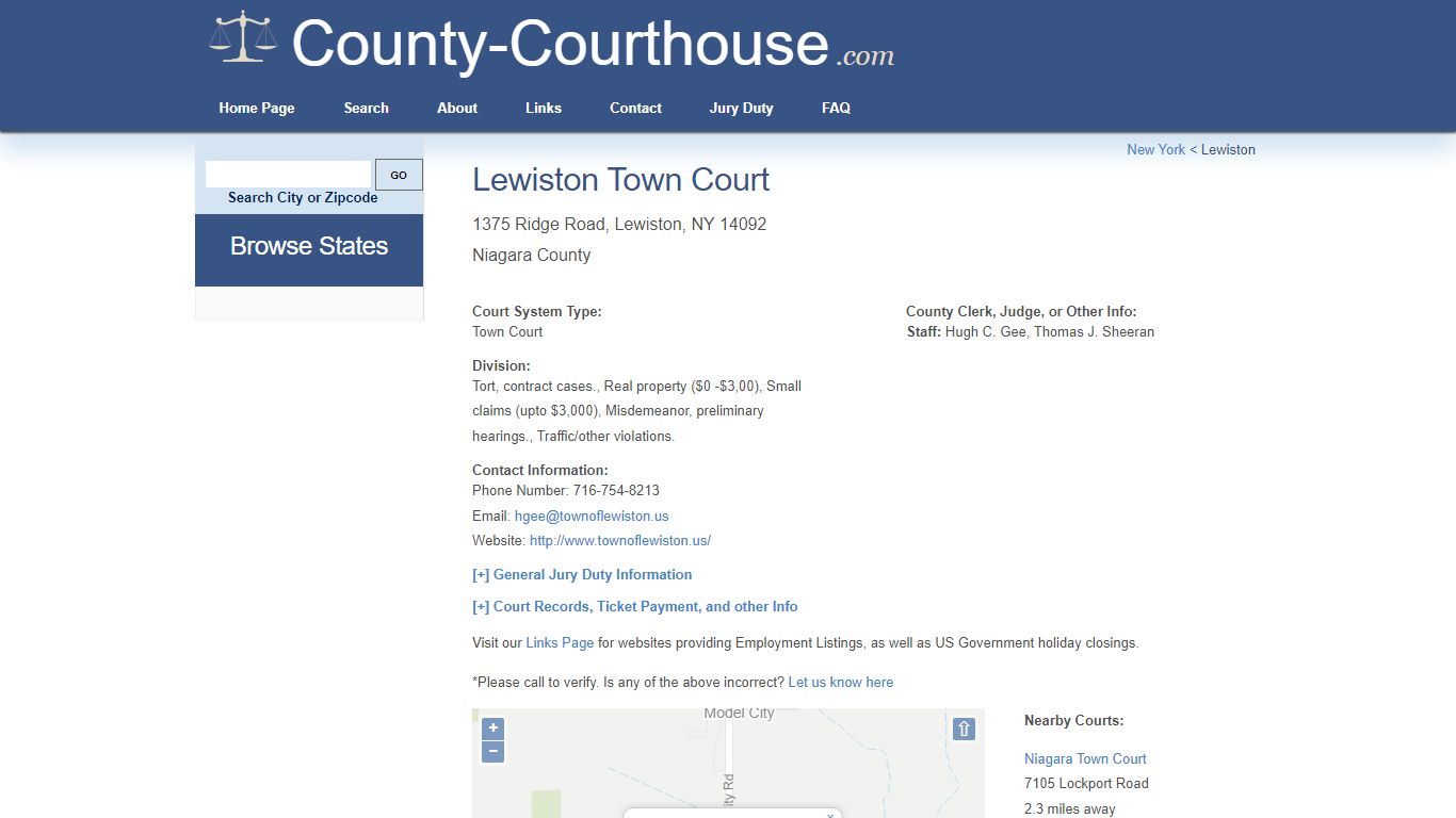 Lewiston Town Court in Lewiston, NY - Court Information